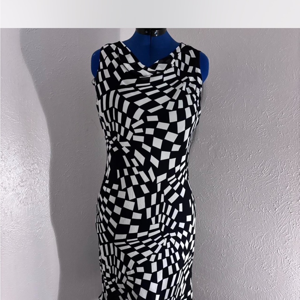 Casual Corner Black and White Sheath Dress with Cowl Neck